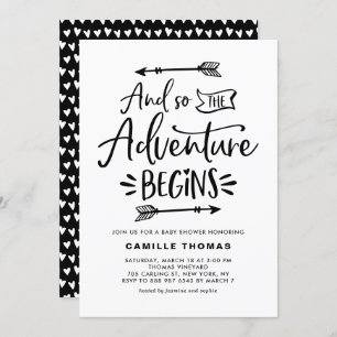 Invitation L'aventure commence Citation Baby shower noir