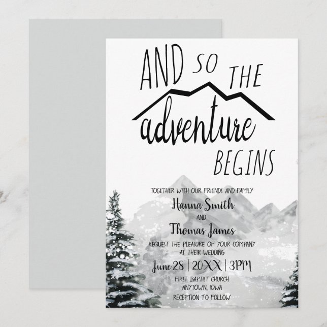Invitation L'aventure commence donc Rustic Mountain Mariage (Devant / Derrière)