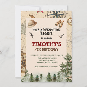Invitation L'aventure commence Explorer Boy Anniversaire