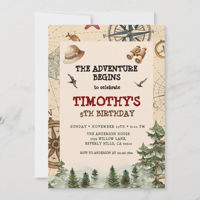 Invitation  L'aventure commence Explorer Boy Anniversaire  (Devant)