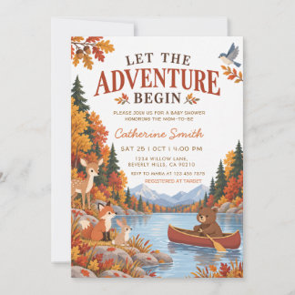 Invitation L'aventure commence Fête de naissance en forêt bo