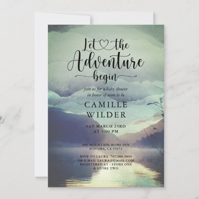 Invitation L'aventure commence Forest Mountain Lake Baby show (Devant)