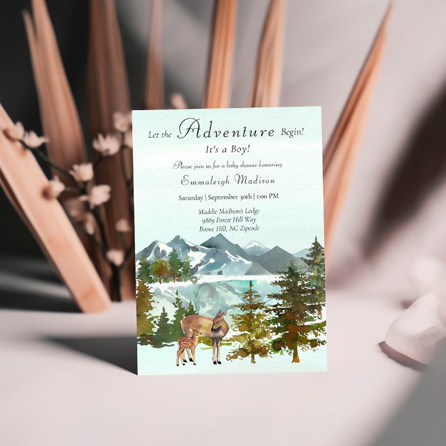 Invitation L'aventure commence Garçon Rustique Cerf Baby Show (Créateur téléchargé)
