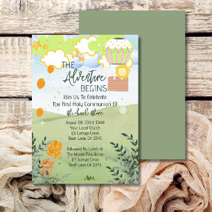 Invitation L'aventure commence Hot Air Balloon 1ère communion