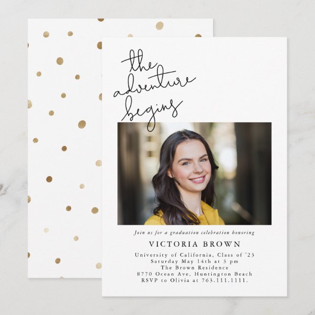 Invitation L'aventure commence la fête de graduation Photo (Devant / Derrière)