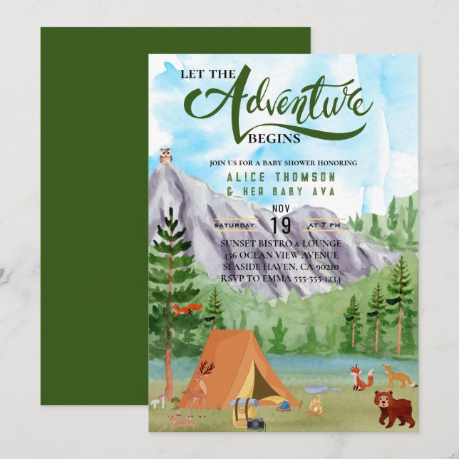 Invitation l'aventure commence le baby shower de la forêt (Devant / Derrière)