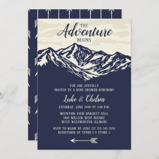 Invitation L'aventure commence le Baby shower de la montagne