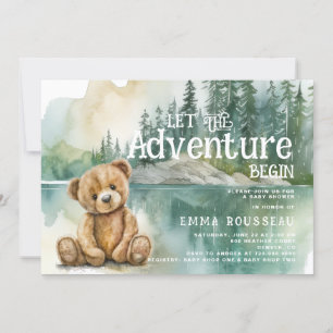 Invitation L'aventure commence le Baby shower de l'ours en pe