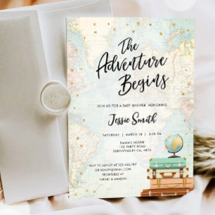 Invitation L'aventure commence le Baby shower des couples de 