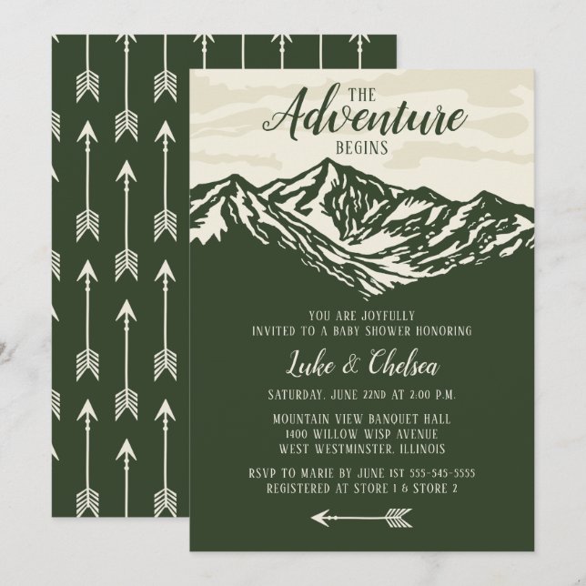Invitation L'aventure commence le Baby shower rustique de mon (Devant / Derrière)