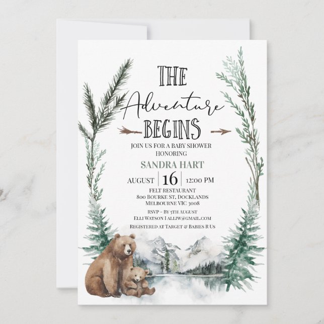 Invitation L'aventure commence le Baby shower sauvage de l'ou (Devant)