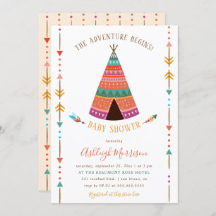 Invitation L'aventure commence le baby shower tribal mignon