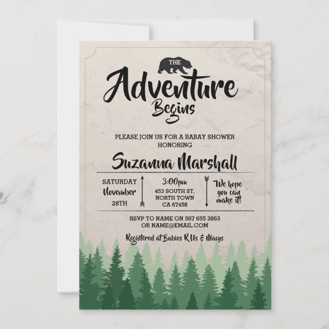 Invitation L'aventure commence l'hiver de l'ours Baby shower (Devant)