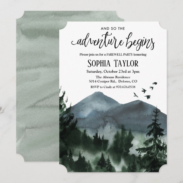 Invitation L'aventure commence l'invitation de la fête d'adie (Devant / Derrière)