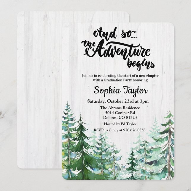 Invitation L'aventure commence l'invitation de la fête de gra (Devant / Derrière)
