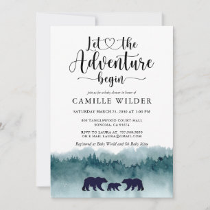 Invitation L'aventure commence Montagnes Ours Baby shower