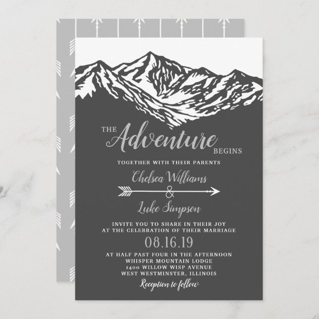 Invitation L'aventure commence Mountain Mariage Grey (Devant / Derrière)