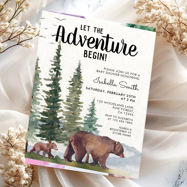 Invitation L'aventure commence ours bois bébé (Créateur téléchargé)