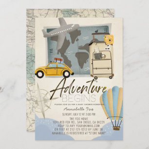 Invitation L'aventure commence Plan de voyage Baby shower