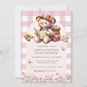 Invitation L'aventure commence rose mignon Baby shower ours