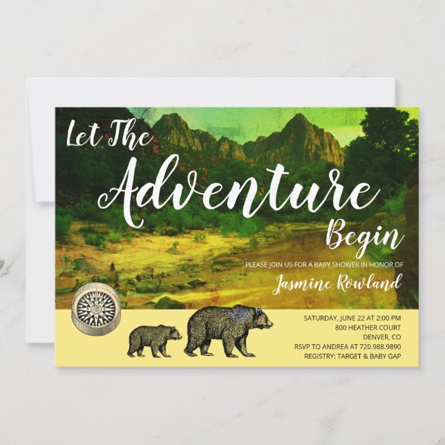 Invitation L'aventure commence Rustic Forest Bears Baby showe (Devant)
