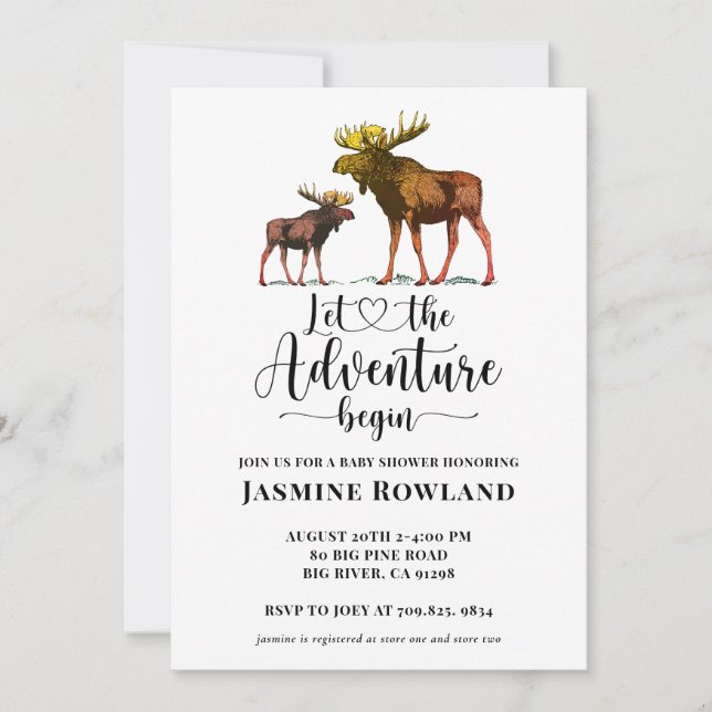 Invitation L'aventure commence Rustic Moose Baby Boy Shower (Devant)