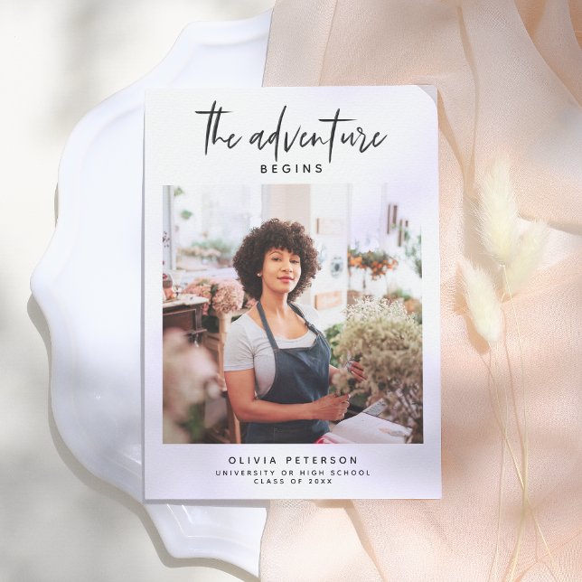 Invitation L'aventure commence une graduation photo moderne (Créateur téléchargé)