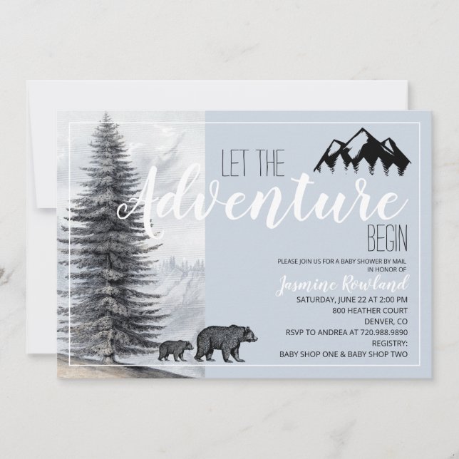 Invitation L'aventure commence Woodland Bear Baby shower par  (Devant)