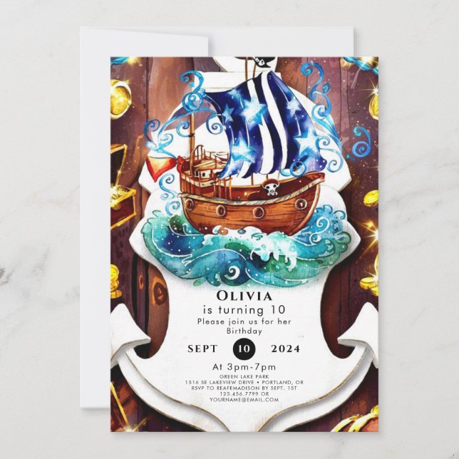Invitation L'aventure des enfants Boho Pirate Anniversaire (Devant)