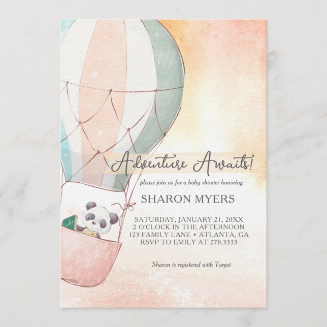 Invitation L'aventure du panda attend la baby shower (Devant)