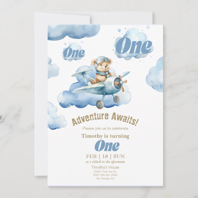 Invitation L'aventure du premier anniversaire de Teddy dans l (Devant)