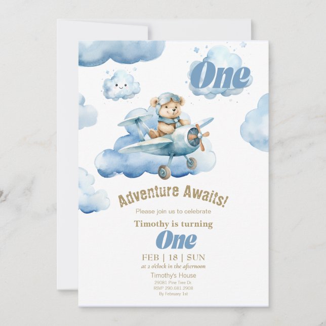 Invitation L'aventure du premier anniversaire de Teddy dans l (Devant)