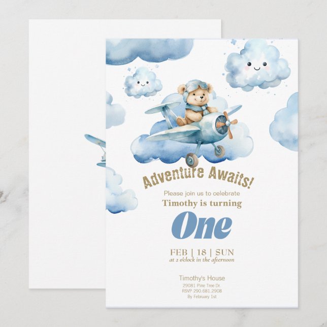Invitation L'aventure du premier anniversaire de Teddy dans l (Devant / Derrière)