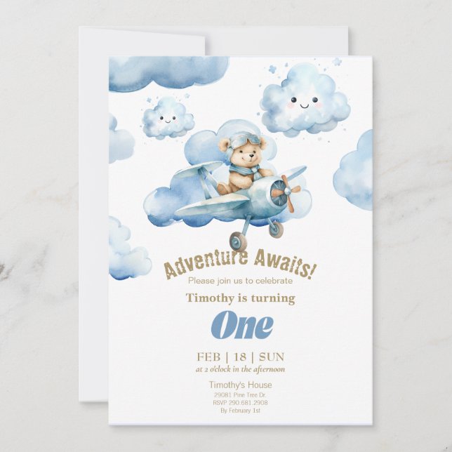 Invitation L'aventure du premier anniversaire de Teddy dans l (Devant)