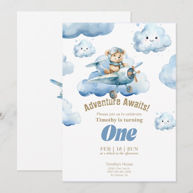 Invitation L'aventure du premier anniversaire de Teddy dans l (Devant / Derrière)