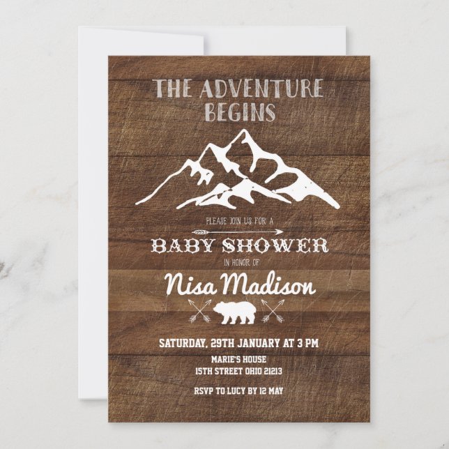Invitation L'aventure rustique commence Baby shower Invitatio (Devant)