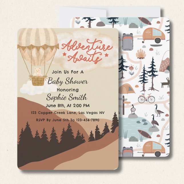 Invitation L'aventure vous attend, Montgolfière, Ourson migno (Créateur téléchargé)