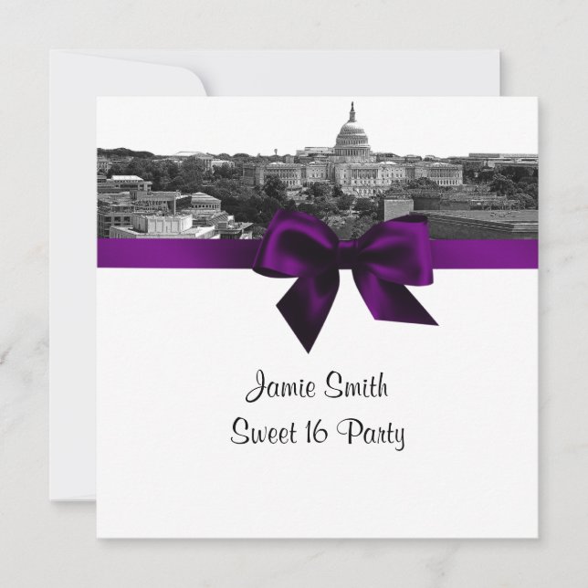 Invitation Laver DC Skyline Etted BW Purple Sweet sixteen SQ (Devant)