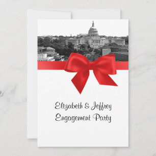 Invitation Laver DC Skyline Etted BW Red Engagement Party