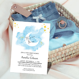Invitation Laver l'aquarelle sur le Baby shower de la Lune