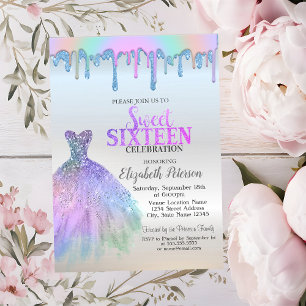 Invitation Lavettes arc-en-ciel, Robe colorée Silver Sweet 16