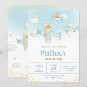 Invitation L'avion de Cute Animals étoile le petit garçon d'a