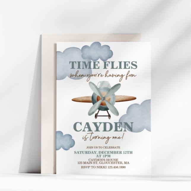 Invitation L'avion Premier Anniversaire Le Temps Passe Vite (Créateur téléchargé)
