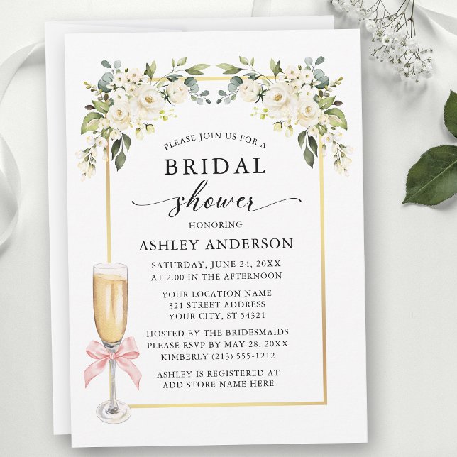 Invitation Lavis de Roses Blanches Ruban Rose Mariage (Customize to add text to back of card.)