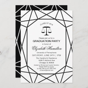 Invitation Law School Graduation Party Chic noir et blanc