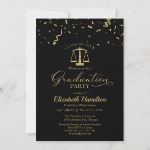 Invitation Law School Graduation Party Gold Confetti Noir