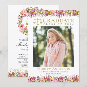 Invitation Law School Graduation Party Grad Photo rose floral