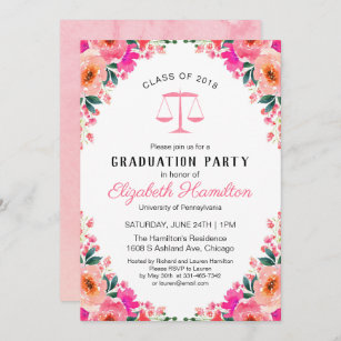 Invitation Law School Graduation Party Hot Pink Floral