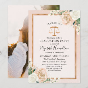 Invitation Law School Graduation Party Photo Blush Floral