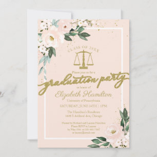 Invitation Law School Graduation Party Pink Blush Floral